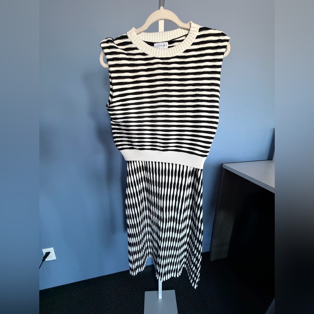Lucy Paris Black and White Striped Knit Dress
